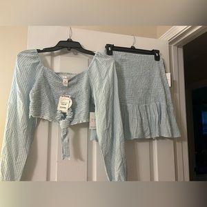 Two piece crop top and skirt with matching scrunchie